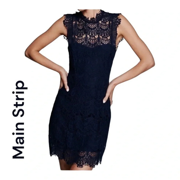 Main‎ Strip Dark Navy Blue Lace Boutique Mini Dress - Picture 1 of 7